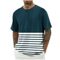 thumbnail image 2 of Men's T Shirt Short Sleeve Crew Neck T-Shirt Casual Summer Classic Basic Tee Shirts Men's Casual Short Sleeved Striped Printed Round Neck off Shoulder Top Navy,5XL, 2 of 5