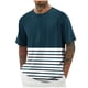 thumbnail image 2 of Blusas y camisas de manga corta con cuello redondo para hombre, blusa informal de poliéster con hombros descubiertos, estampado a rayas y manga corta para hombre., 2 of 5