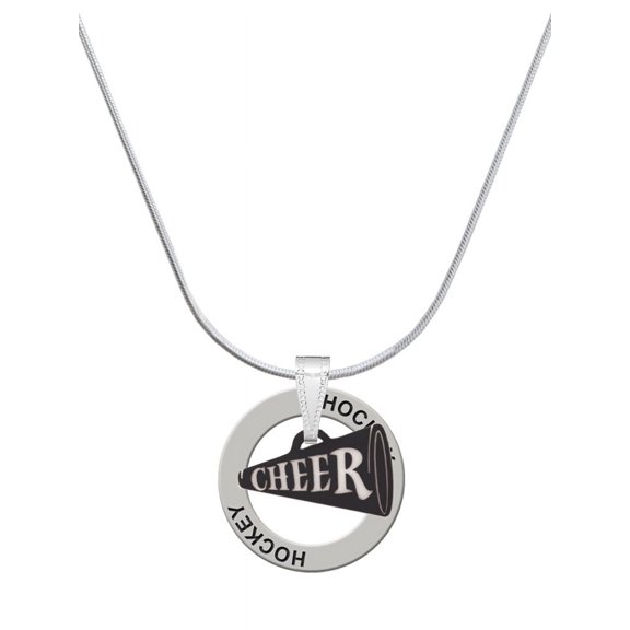 Delight Jewelry Acrylic 3/4" Black Cheer Megaphone Hockey Ring Charm Necklace, 18"