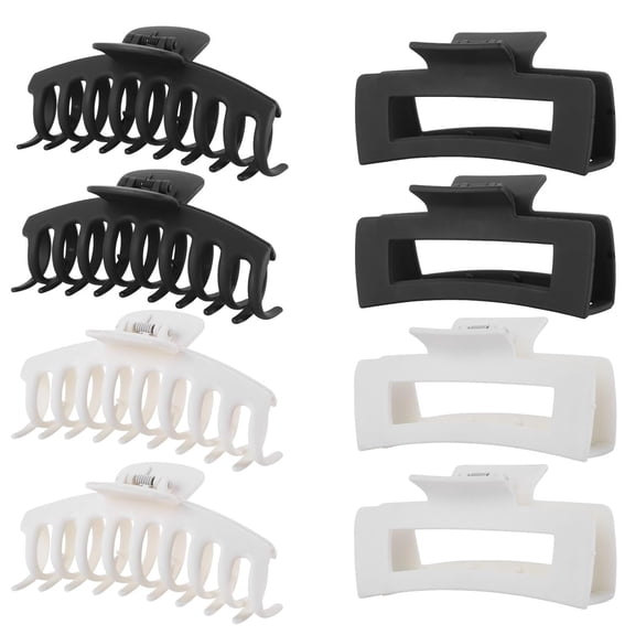 Mr.lake 8 Pack Matte Hair Claw Clips for Women, 4.3 Inch Large Black and White Hair Clips, Strong Hold Non-Slip Jaw Clips for Thin Thick Curly Hair