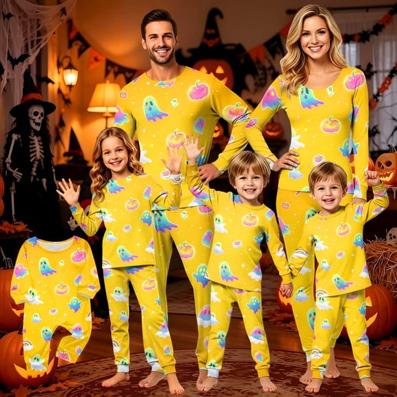 Halloween Family Matching Pajamas Sets, Halloween Ghost Pumpkin Family Loungewear, Seasonal PJS Sleepwear, Halloween Family for Home Casual Wear Relaxation Casual Loungewear for Family