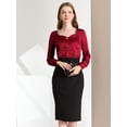thumbnail image 2 of Allegra K Blusa elegante de satén con cuello en forma de corazón y manga larga para mujer rojo L, 2 of 6