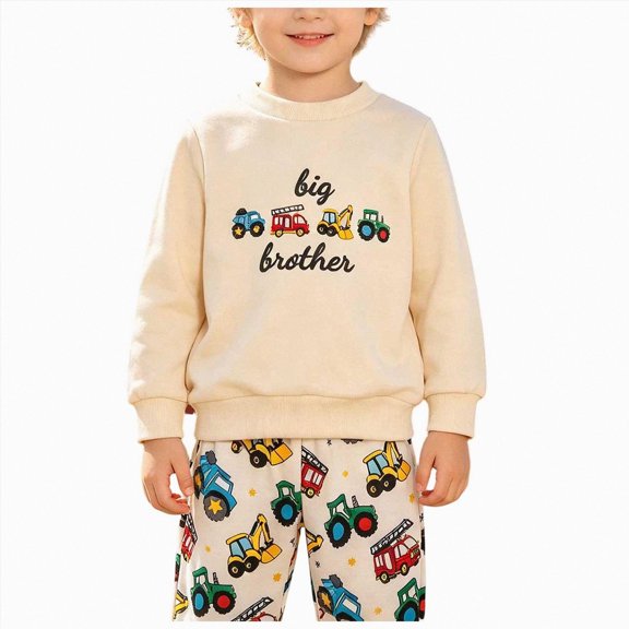 NOLDARES Toddler Baby Boy Clothes Embroidery Cartoon Sweatshirt Pullovers Pants Set Outfit Fall(T211-Beige)
