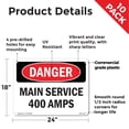 thumbnail image 2 of Main Service 400 Amps OSHA Danger Rigid Plastic Sign 24 Inch x 18 Inch - 10 Pack, 2 of 8