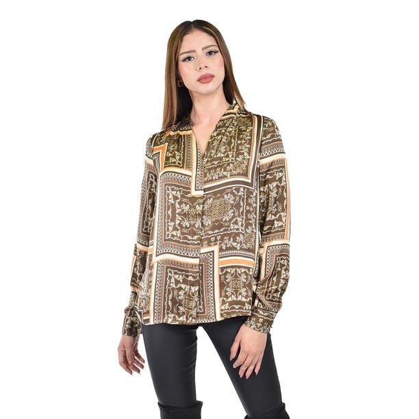 Blusa satinada con estampado Roman Fashion /Juvenil, 19443 (Cafe) cafe G