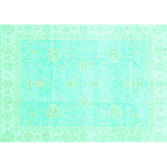 Ahgly Company Machine Washable Indoor Rectangle Oriental Turquoise Blue Traditional Area Rugs, 5' x 8'