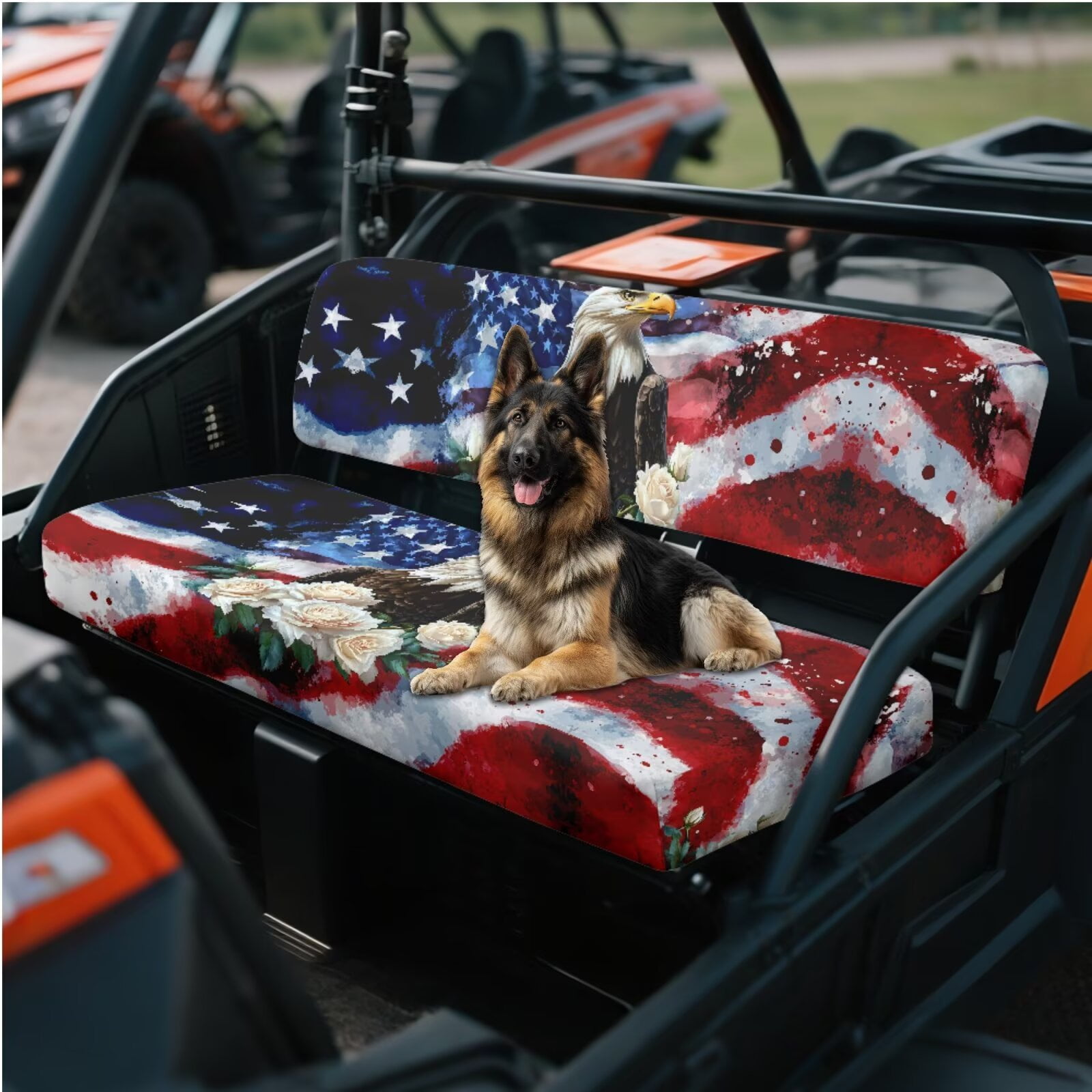 Binienty UTV Accessories Seat Covers Compatible With Kawasaki Mule 300 3010 3020 4000 4010 2001-2023 2025 Soft Easy Install American Flag Bald Eagle UTV Seat Cover Set Split Seats Covers