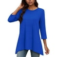 thumbnail image 3 of MIXUE Boho Tops For Women Summer Solid Color Round Neck Long Sleeve Casual Basic T-shirts Activewear,Blue,XL, 3 of 7