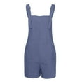 thumbnail image 5 of ManxiVoo Jumpsuits for Women, Women's Jumpsuits Rompers for Women Summer Comfortable Casual Suspender Shorts Solid Color Overalls with Pockets Pants Overalls Blue L, 5 of 6
