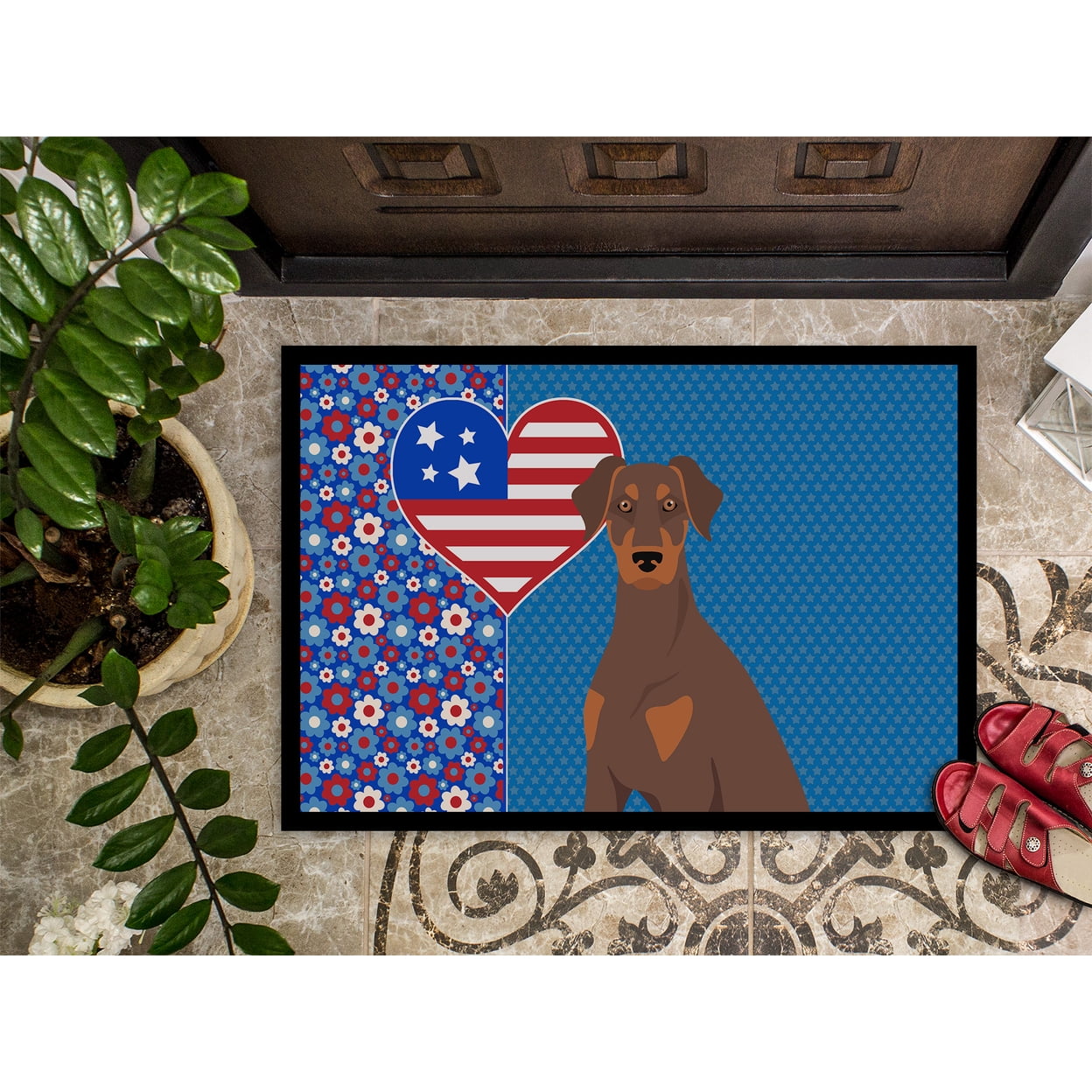 Natural Ear Red and Tan Doberman Pinscher Indoor or Outdoor Mat 24x36 36 in x 24 in