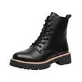 thumbnail image 2 of Viluyesy Womens Ankle Combat Boots Round Toe Thick Lug Sole Glossy Faux Leather Lace Up Side Zipper Street Trendy Boots Black Size 8.5, 2 of 9