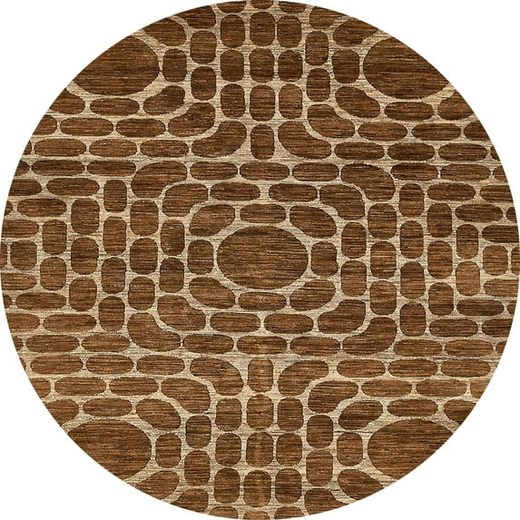 Ahgly Company Machine Washable Indoor Round Abstract Red Brown Area Rugs, 8' Round