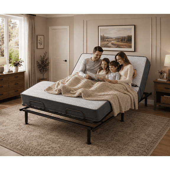Full Size Adjustable Bed Frame with Mattress, Head & Foot Incline, Wireless Remote, 6 Height-Adjustable Legs, Electric Bed Base