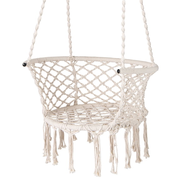 Gymax Hammock Chair Macrame Swing Hanging Cotton Rope Chair w/ Heavy Duty Metal Frame
