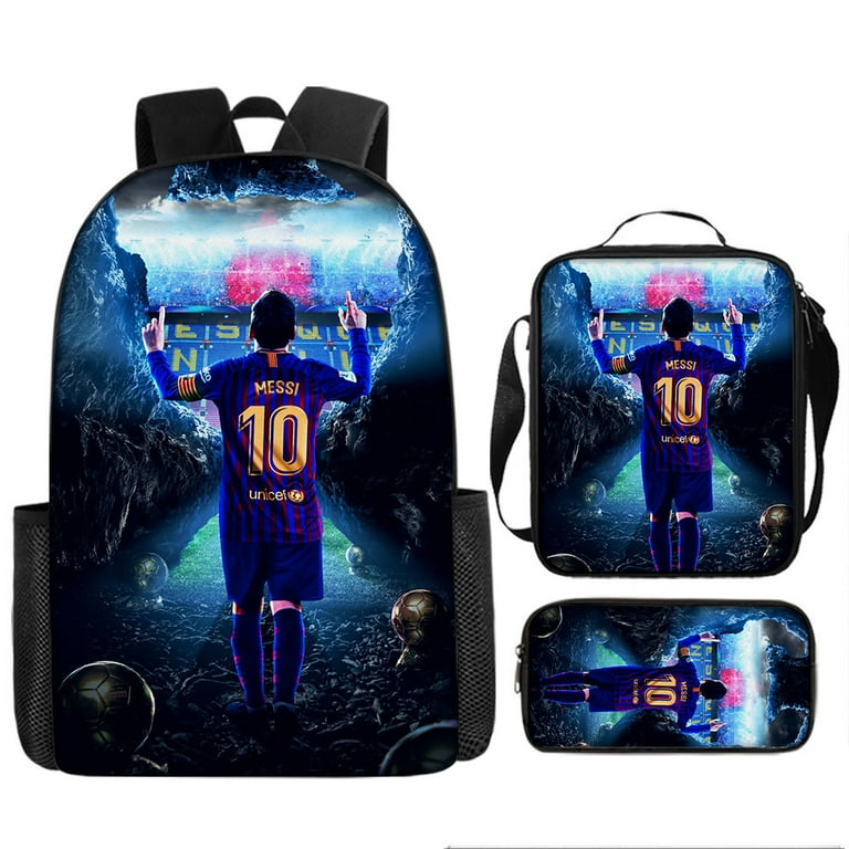 Football star Messi s peripheral backpack printed three piece set for children s school backpack elementary school backpack lunch bag pencil case Walmart