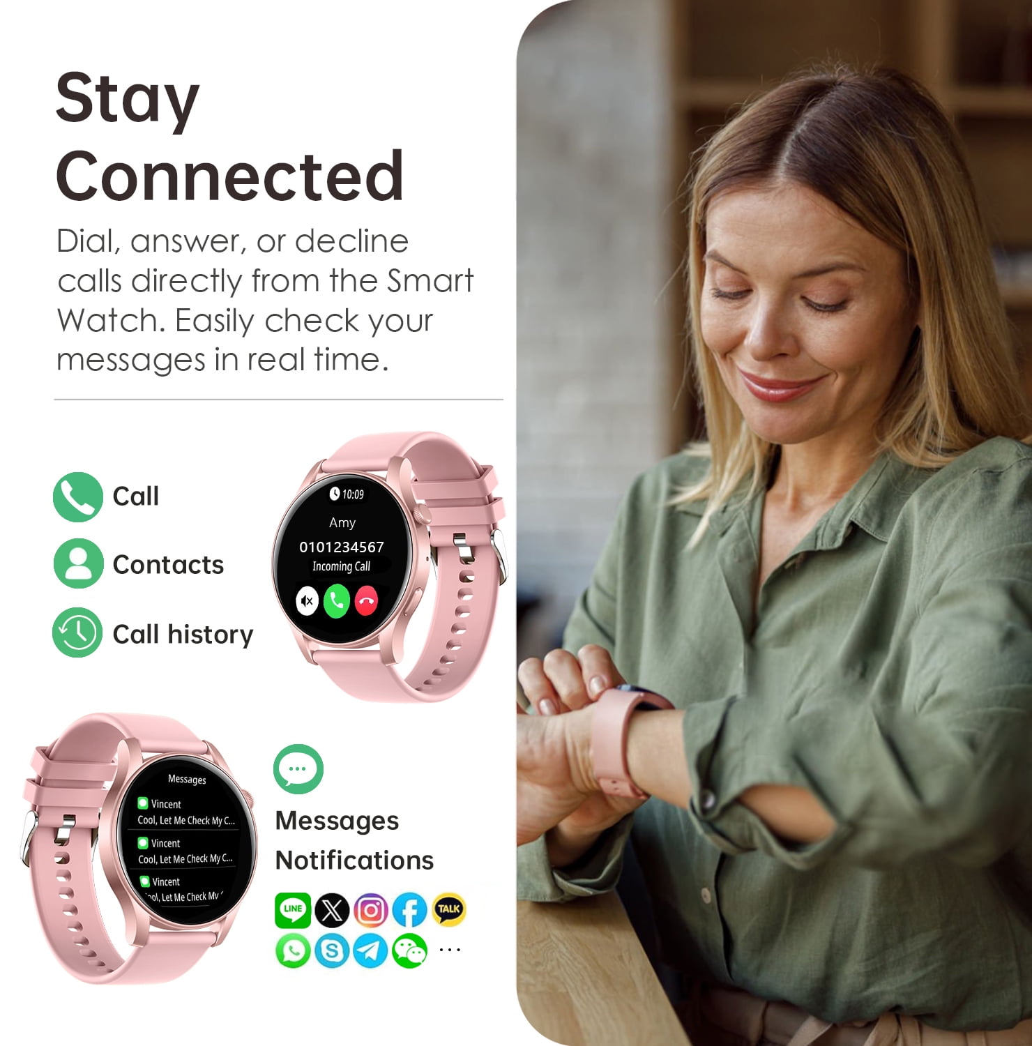 Smart Watch for Android and iPhone, TIGRADE Answer/Make Call Smartwatch for Men Women Waterproof, 100+ Sport Modes, Fitness Activity Tracker, Pink