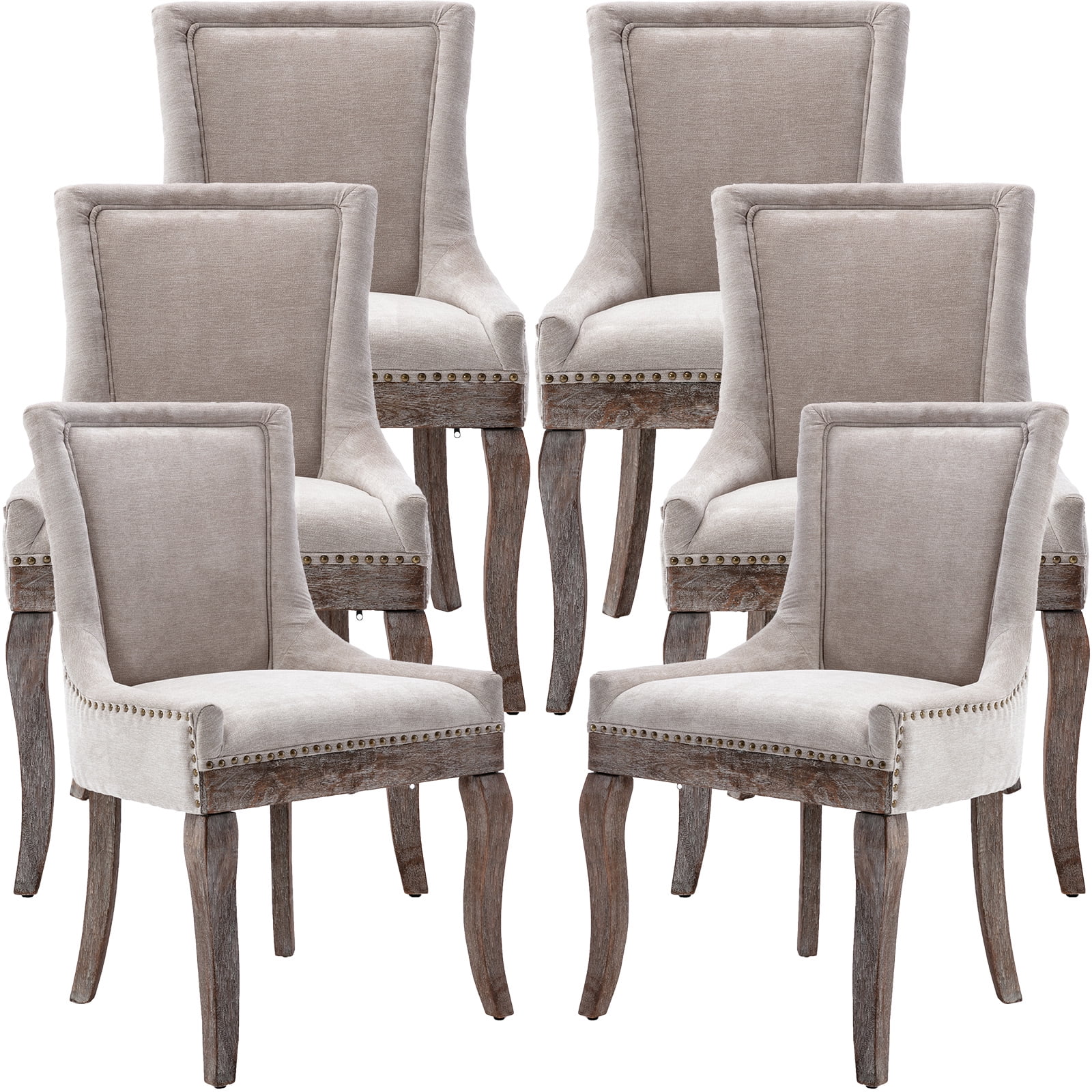Beige Thickened Fabric Dining Chairs Set of 6, Kitchen & Dining Room