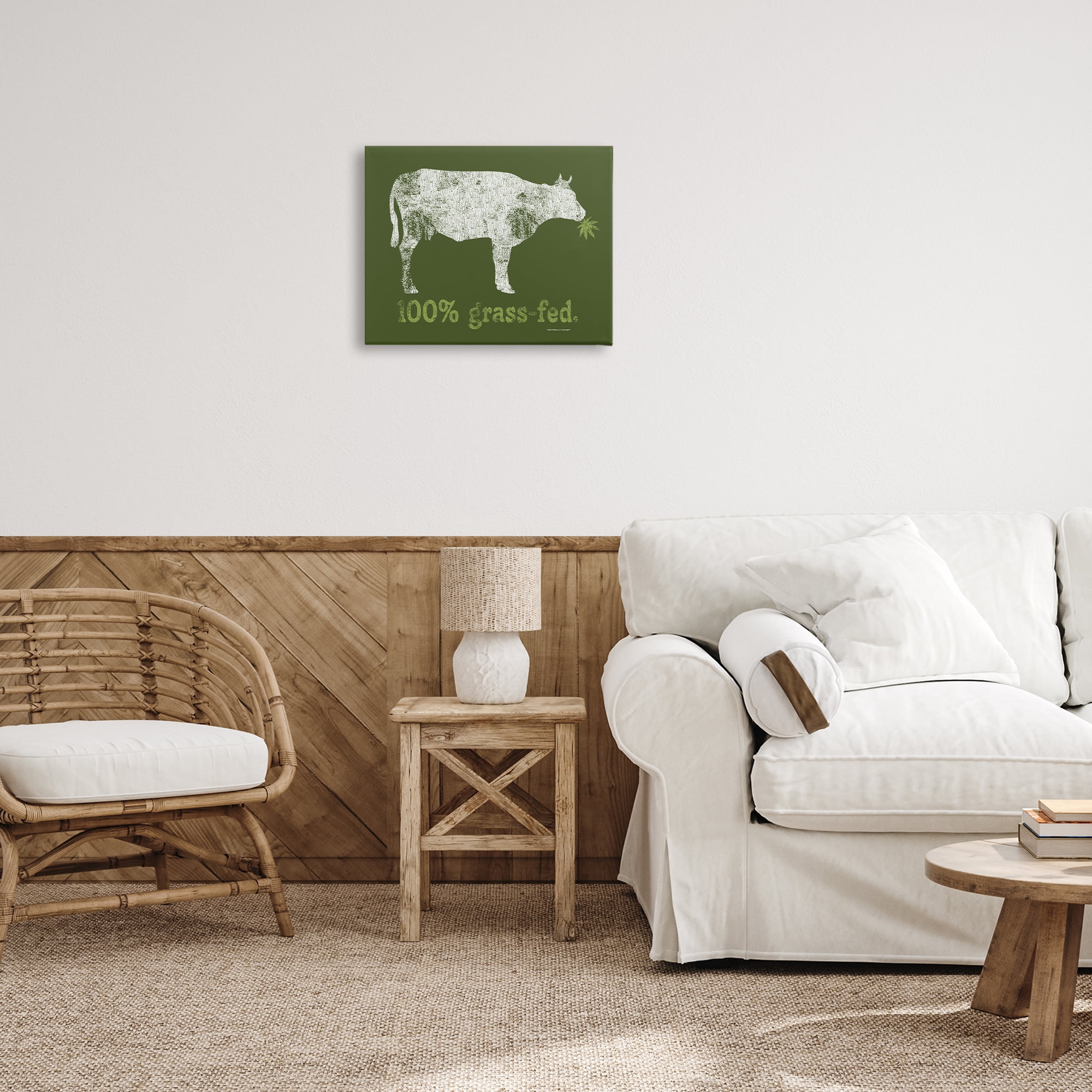 Stupell Industries Grass Fed Cow Animals Painting Wrapped Canvas Art Print Wall Art, 20 x 16