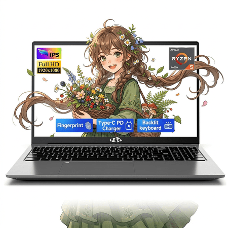 15.6" FHD Gaming Laptop 16GB DDR5 RAM 256GB SSD AMD Ryzen 5 6600H (Beat i7-1165G7, 6 Cores Up to 4.5GHz) with Backlit Keyboard Fingerprint Security 2-Year Warranty Gray