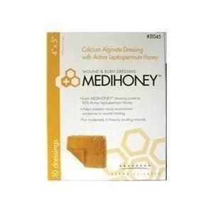 Medihoney Calcium Alginate Dressing with Manuka/Leptospermum Honey 4'' x 5'', 1 Count