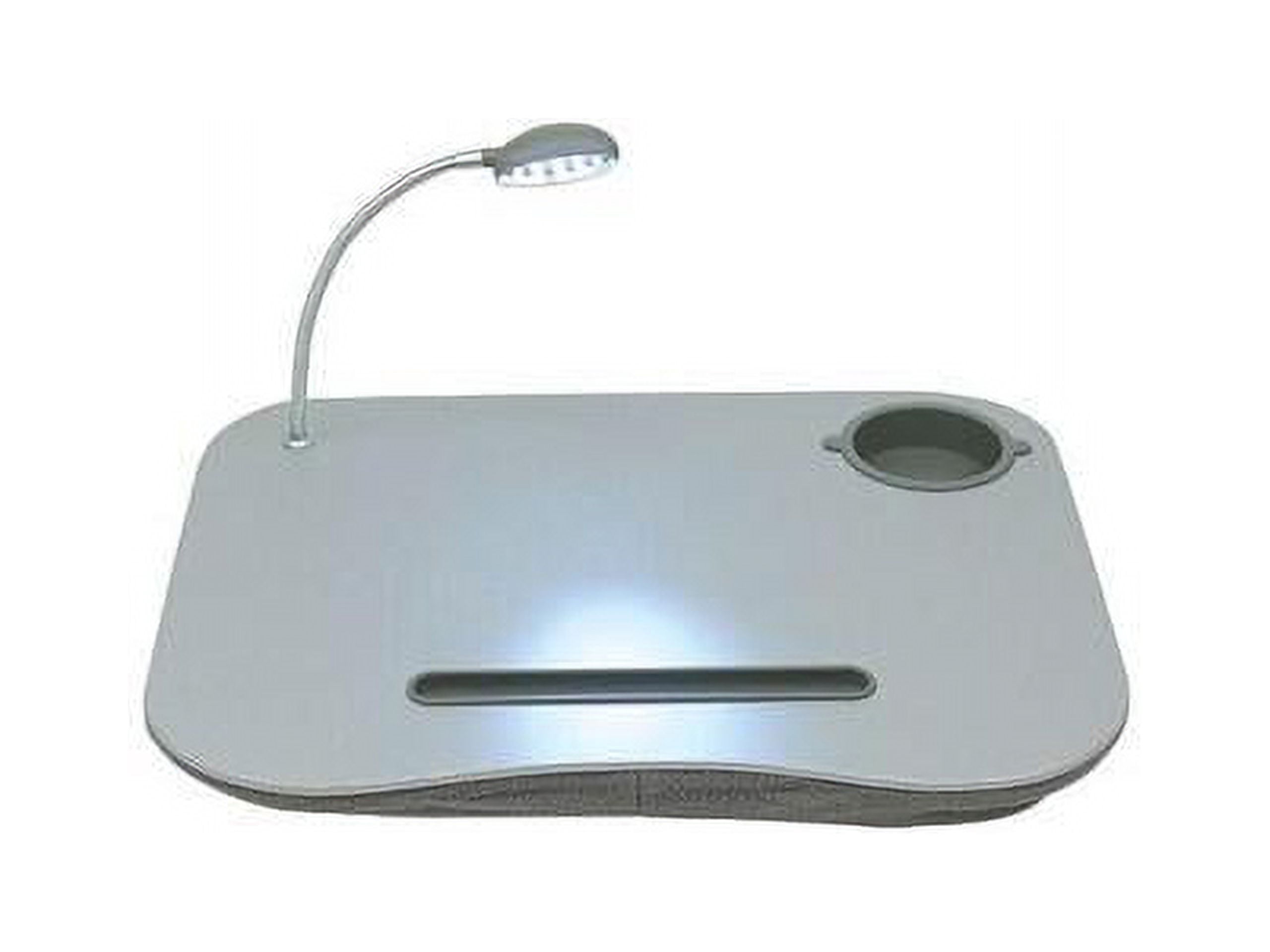 QVS Laptop Desk with Built-In Cushion/LED Light and Cup Holder - Gray
