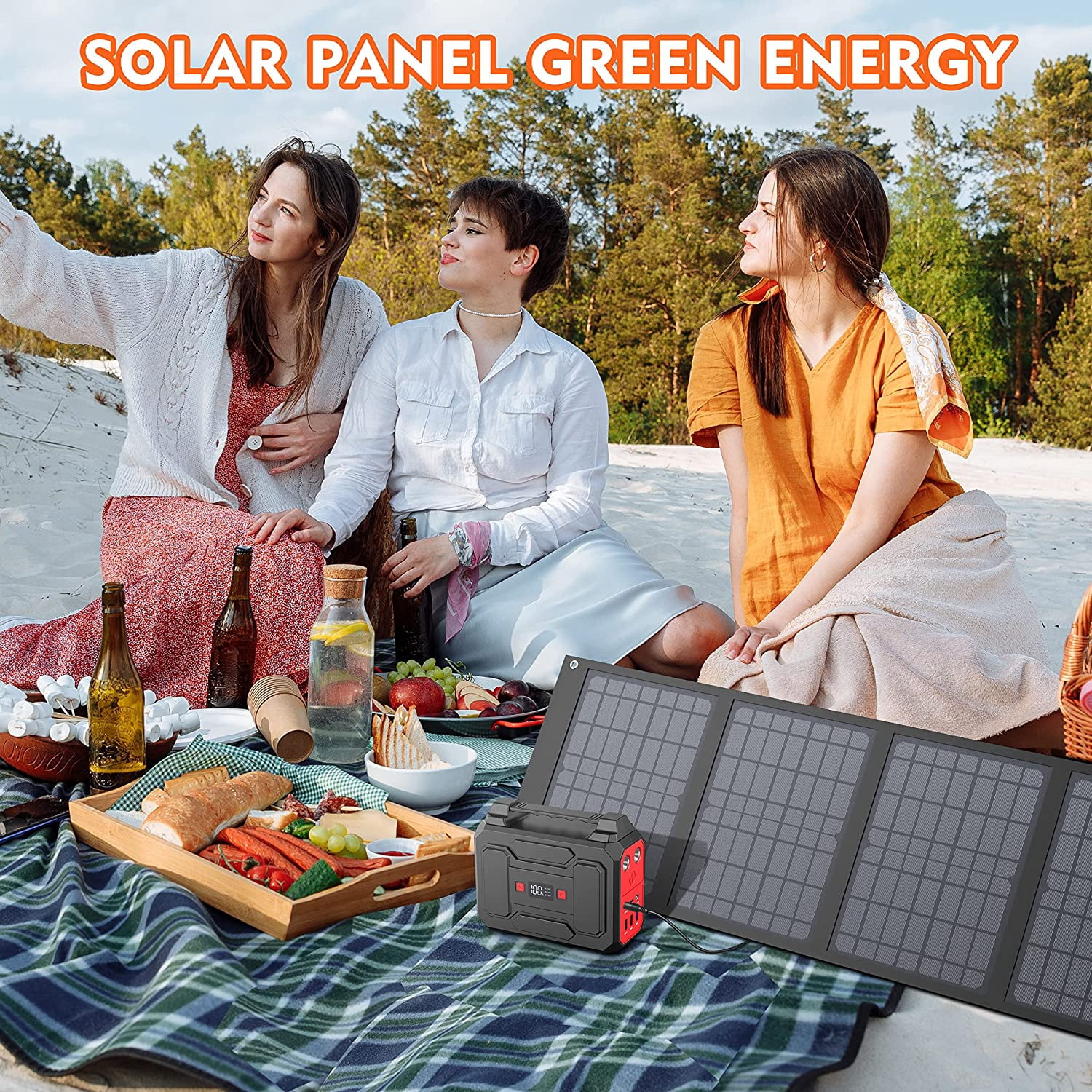 40W Portable Solar Panels, Foldable Solar Panel Charger for 100-300W Portable Power Station, with Adjustable Kickstands, DC 12-15V Output, USB 3.0 Port for Camping Van RV Trip