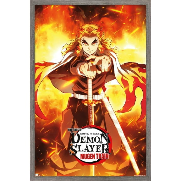 Demon Slayer: Mugen Train - Kyojuro Rengoku One Sheet Wall Poster, 14.725" x 22.375" Framed
