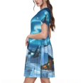 thumbnail image 2 of Gukieu Mountain Cottage In Snow Print Women's Short Sleeve Dress, Elastic Waistband A-line with Pockets Summer Dress, Suitable for Daily Leisure, Work, Vacation, 2 of 6