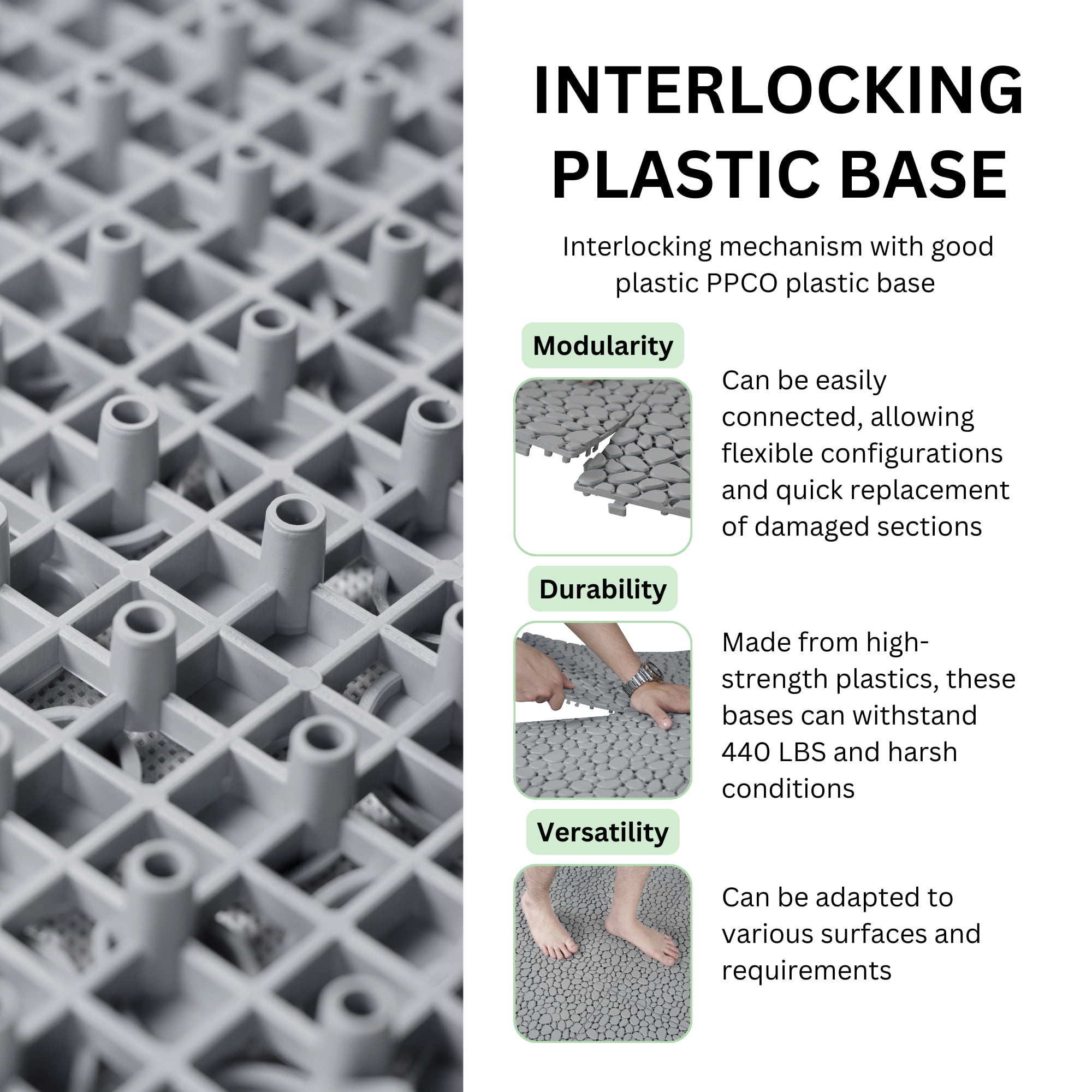 Miniyam 60 Pcs Interlocking Deck Tiles, 12*12 inch, Plastic, Weight Capacity Up to 440 LBS, Light Gray