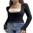 thumbnail image 3 of Chemises pour Femmes Manches Longues Col Carré Tops d'Automne, 3 of 9