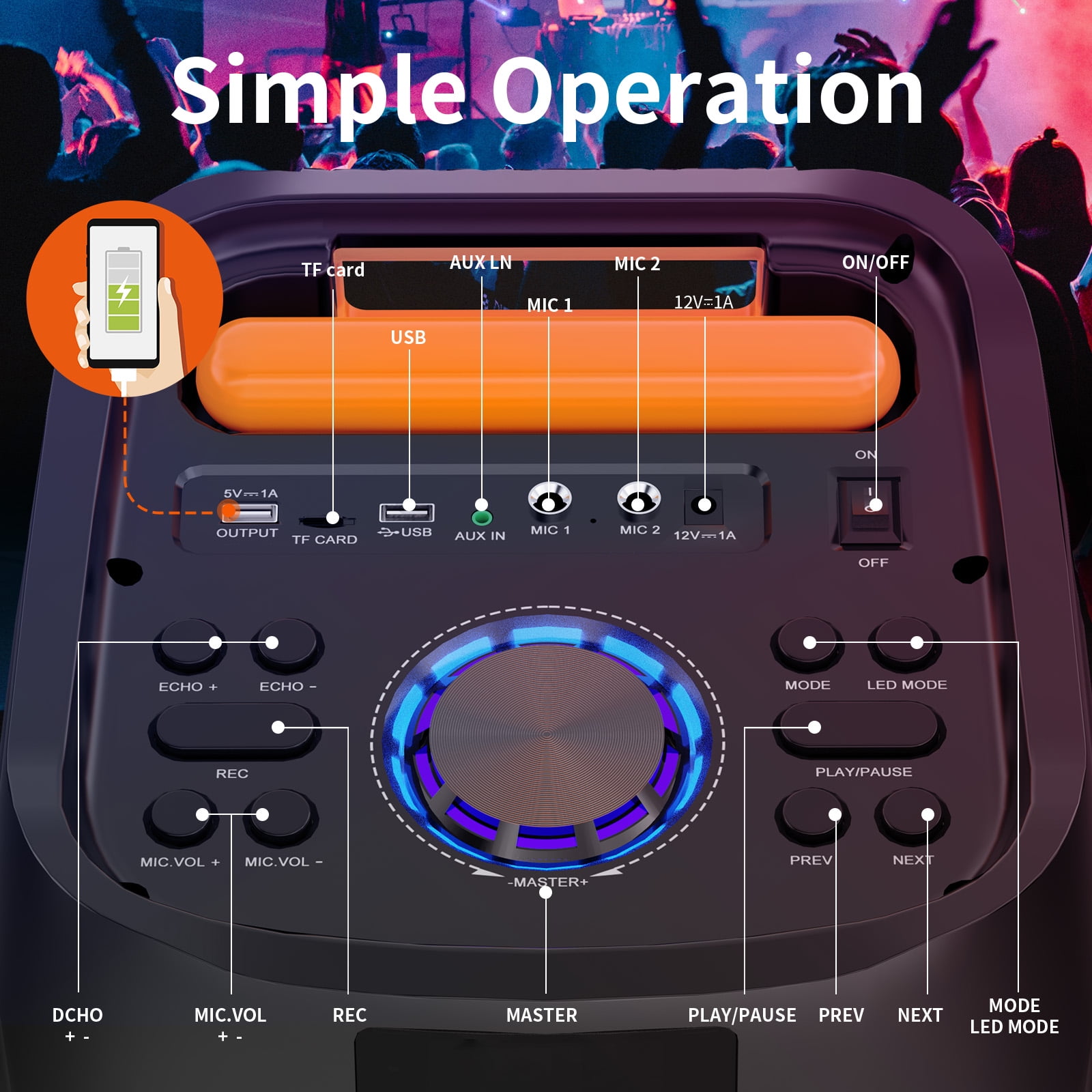 FanFun Karaoke Machine for Adults, 8" Large Bluetooth Party Speaker with Lights, PA System with 500W Peak Power,T9