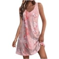 thumbnail image 1 of ZVAVZ Robes Grande Taille pour Femmes en Solde, Robe d'Été Bohème à Imprimé Floral, Mode Col en V Sans Manches, Robe Débardeur Évasée, Multicolore, S, 1 of 6