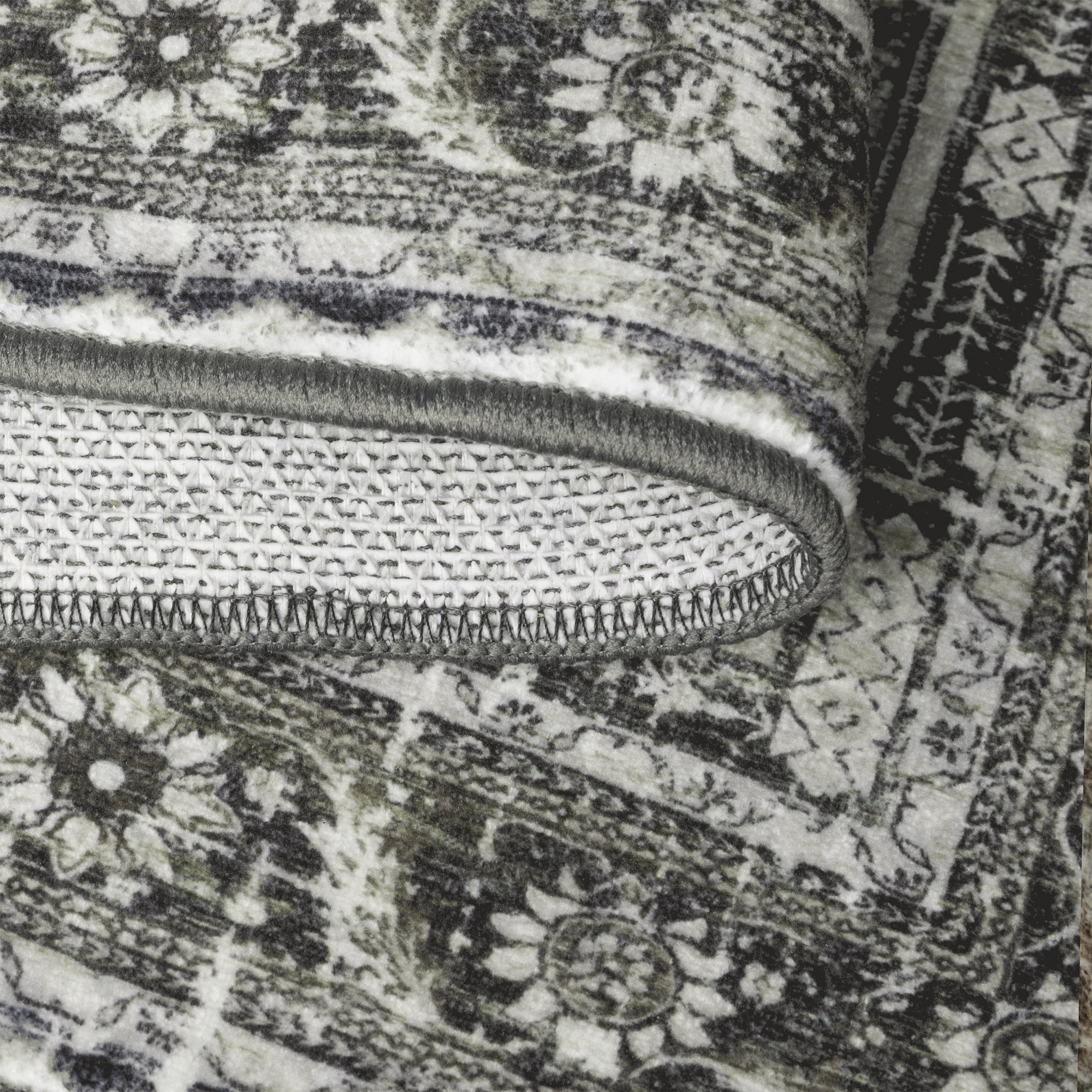 ARJINCUTE Distressed Vintage Traditional Farmhouse Gray Green Area Rugs 5'x8', Non-Slips Low Pile High Traffic Machine Washable