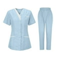 thumbnail image 2 of 2PCS Scrub Sets for Woman Plus Size V-Neck Short Sleeve Long Pants Women's Nurses Sets Tunic Uniform Summer Short Sleeve Working Blouses with Pockets Light Blue XL, 2 of 3