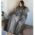 thumbnail image 3 of Tirrinia Wearable Fleece Blanket with Sleeves and Pocket for Women and Men, Super-Soft Microplush Full Body Robe for Lounge Couch, Grey, 51" x 73", 3 of 8