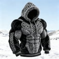 thumbnail image 2 of Men's Fuzzy Sherpa Pullover Hoodie 3D Printed Long Sleeve Sport Pocket Military Hoodies Winter Gym Hooded Sweatshirts Grey L, 2 of 5