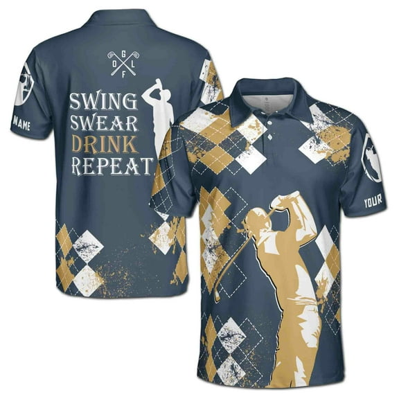 Personalized Swing Swear Drink Repeat Funny Golf Men 3D All Over Print Polo Shirt Size S-5XL