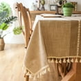 thumbnail image 6 of Enova Home 54"x 80" High Quality Tablecloth with Tassels, Rectangle Cotton and Linen Table Protector Cover for Table Decoration (Brown), 6 of 6