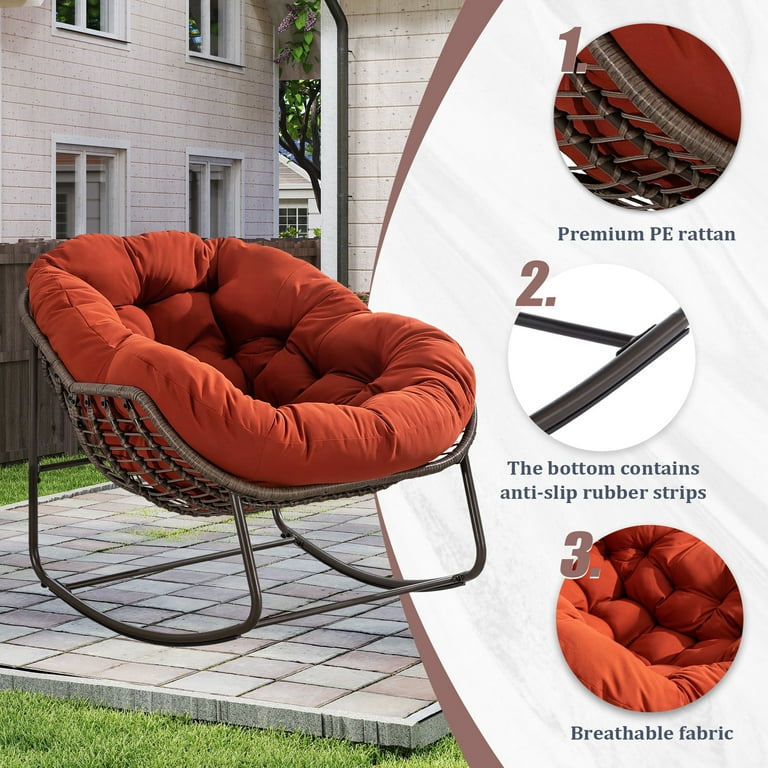 Villeston Oversized Patio Rocking Chair, Indoor Egg Rocker with