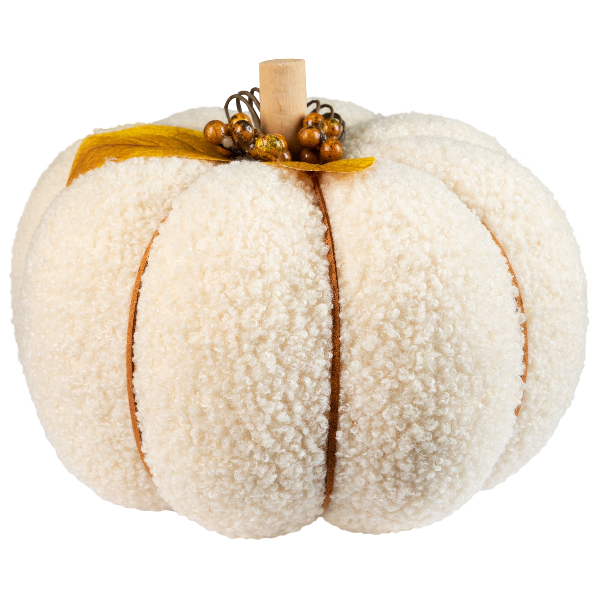 Northlight Large Plush Pumpkin Fall Harvest Decoration - 7.5" - Cream and Yellow