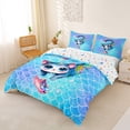 thumbnail image 3 of Castle Fairy Watercolor Mermaid Cat Duvet Cover Queen,Glitter Scale Seashell Pattern Queen Bedding,Blue Rainbow,Reversible,3-Piece,No Comforter,1 Duvet Cover and 2 Pillowcases, 3 of 6