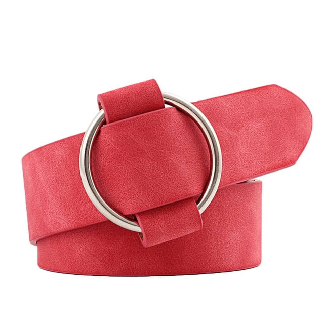 Maoww Female Solid Color Imitation Leather Metal Round Buckle Belt Girls Jeans Modeling Decoration Belt