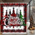 thumbnail image 1 of Rideaux de Douche de Noël pour Salle de Bain, Rideau de Douche à Carreaux Rouges Flocons de Neige Arbre de Noël d'Hiver Joyeux Noël Décoration de Salle de Bain avec 12 Crochets Rideau de Douche en Tissu Imperméable 72x72 Pouces, 1 of 6