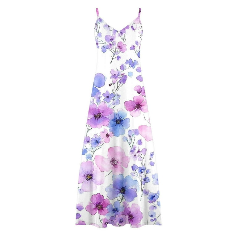 purple summer dresses for juniors Viikei Summer Dresses for Juniors,Summer Dresses for Women's Print  Sleeveless Round Neck Dress Casual Dresses Purple XXL