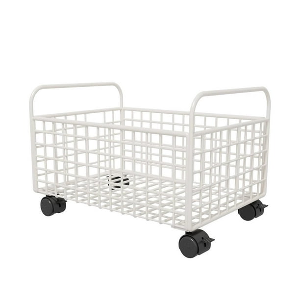 Cesta de almacenamiento de libros con ruedas para debajo del escritorio, contenedor de almacenamiento de malla metálica para archivos 25 cm x 38 cm x 26 cm
