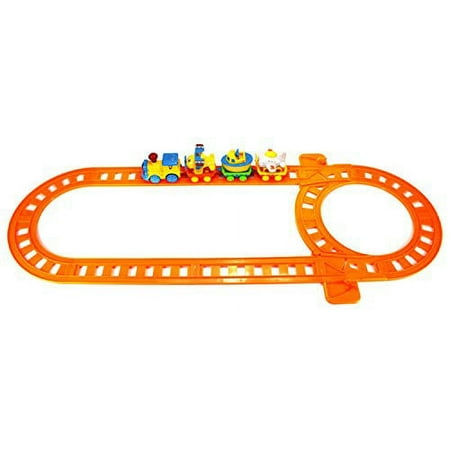 Velocity Toys Ready to Play Cartoon Traveling Locomotive (17 Pieces) Battery Powered Model Train Set