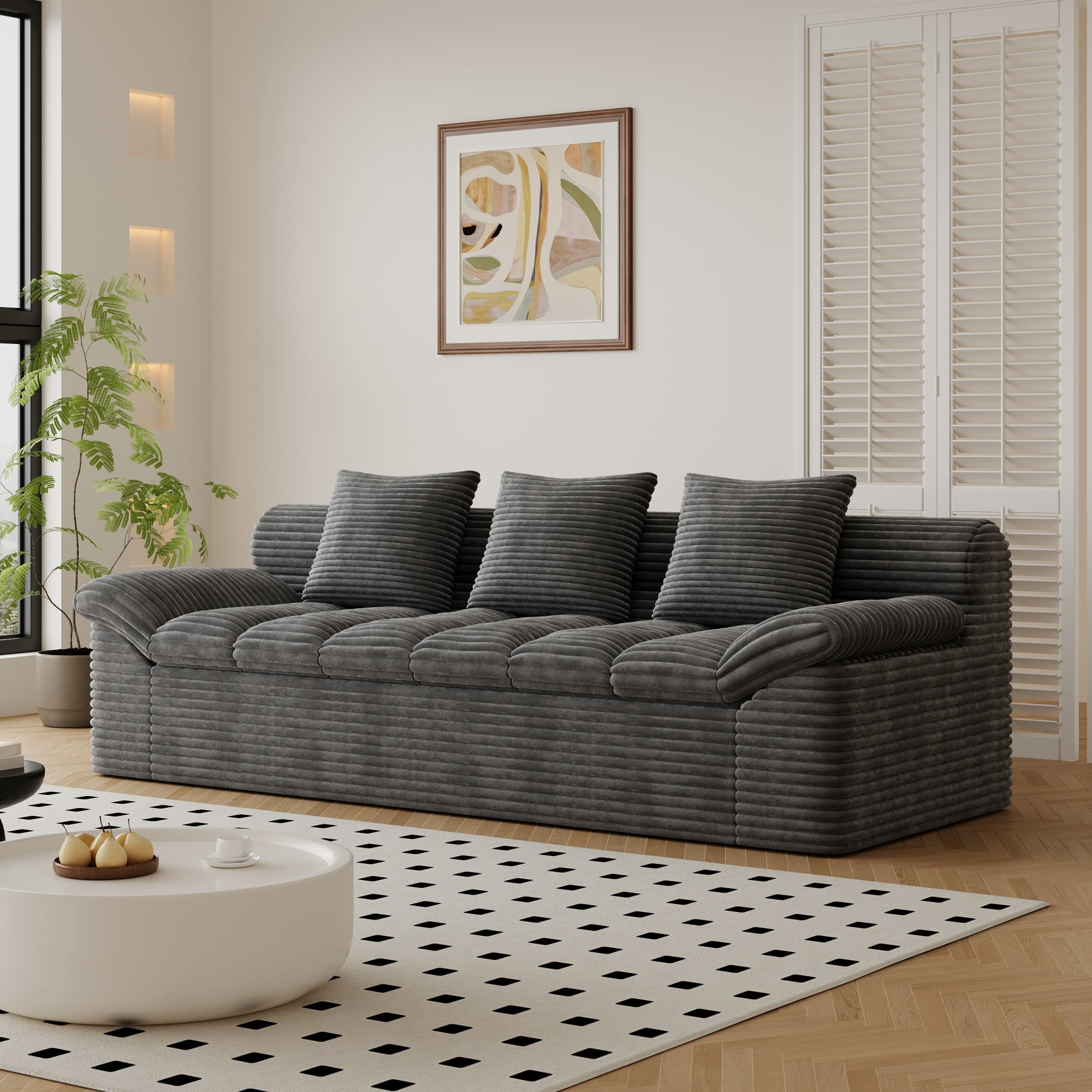 HOQBN 71" Cloud Sofa for Living Room,Upholstered Chenille Boneless Sofa with Deep Seat Design and 2 Pillows,Comfy Cloud Couch for Bedroom, Office, Apartment, No Assembly,Dark Gray
