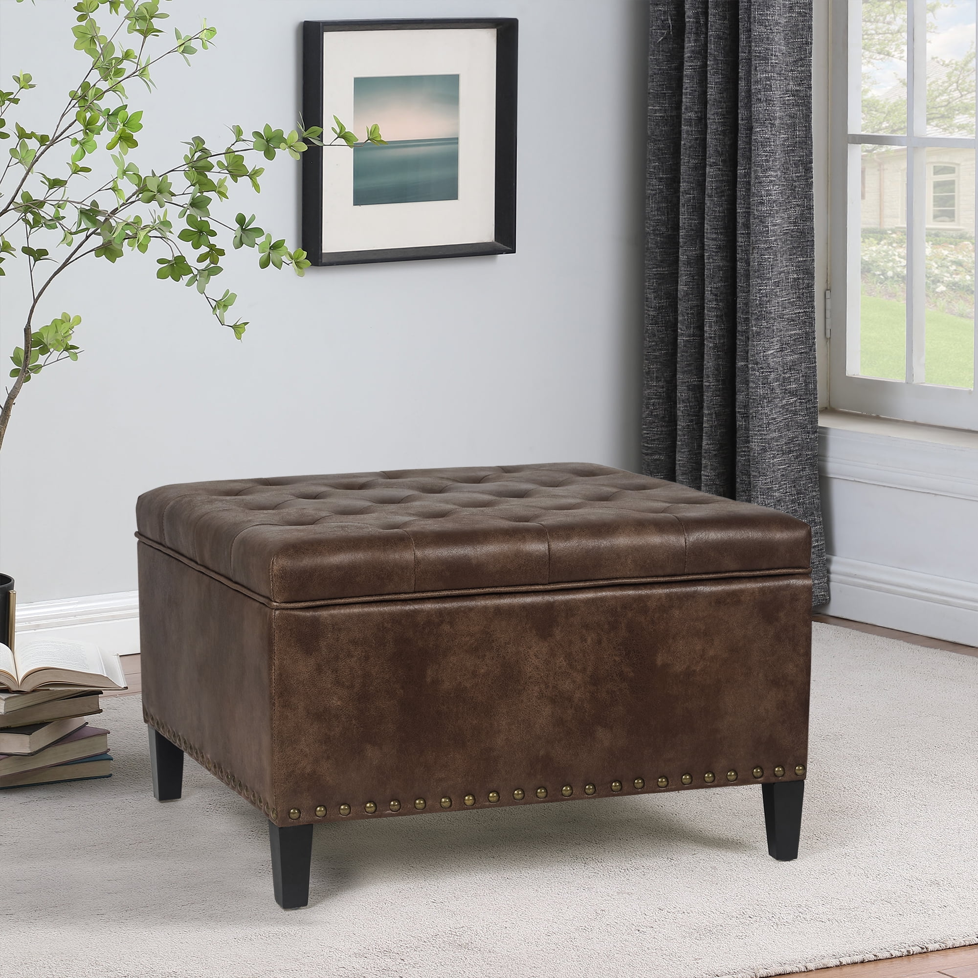 Homebeez Square Storage Ottoman Bench, Tufted Upholstered Coffee Table,Storage Ottomans Toy Box