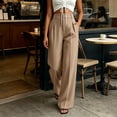 thumbnail image 5 of VEKDONE Dress Pants for Women Dressy Button Zipper Business Work Suit Pants Casual High Waisted Pleated Straight Trousers Solid Color Office Long Pants with Pockets Khaki L, 5 of 6