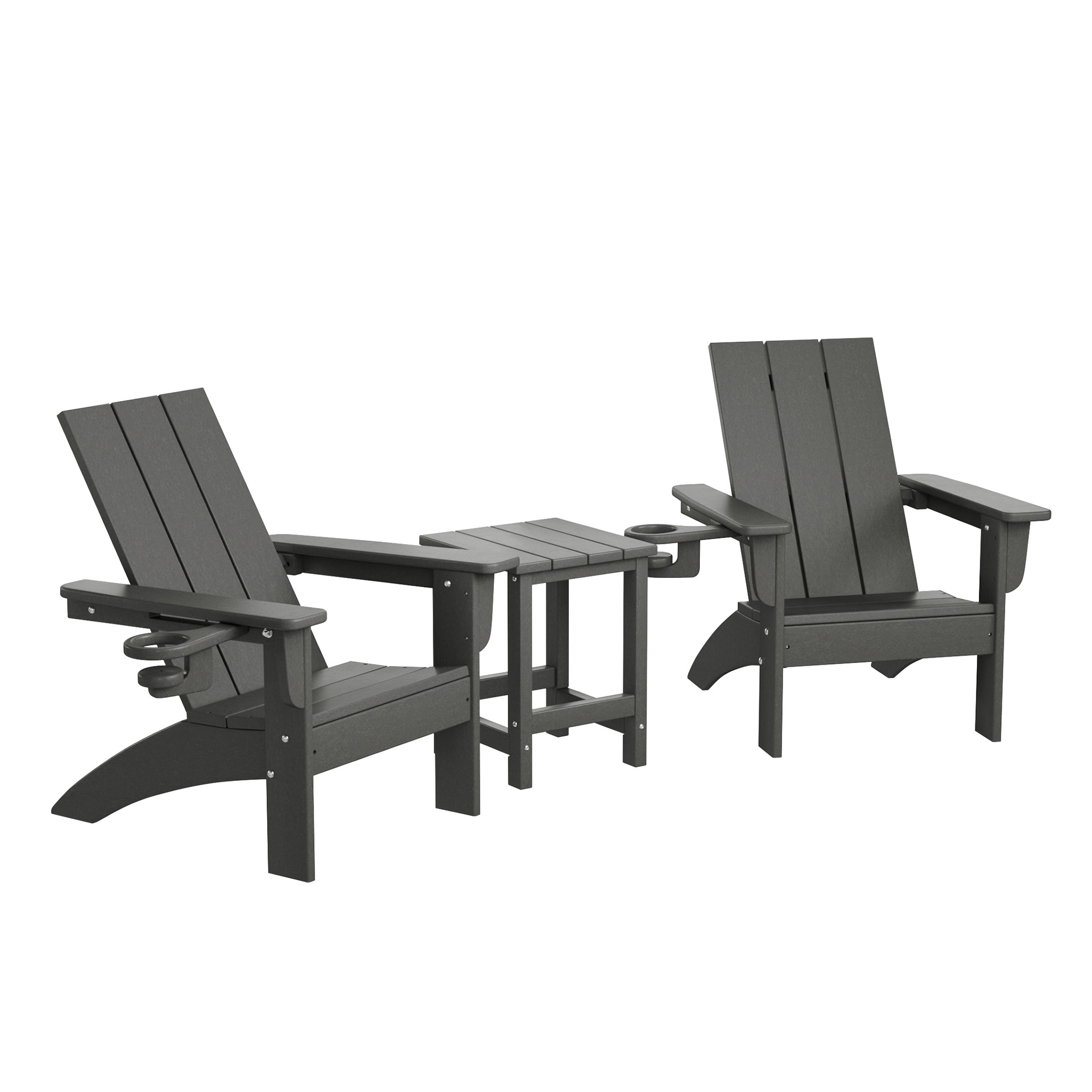 WestinTrends Ashore 3-Piece Kids HDPE Modern Adirondack Chairs Set with Square Side Table and Cup Holders, Gray